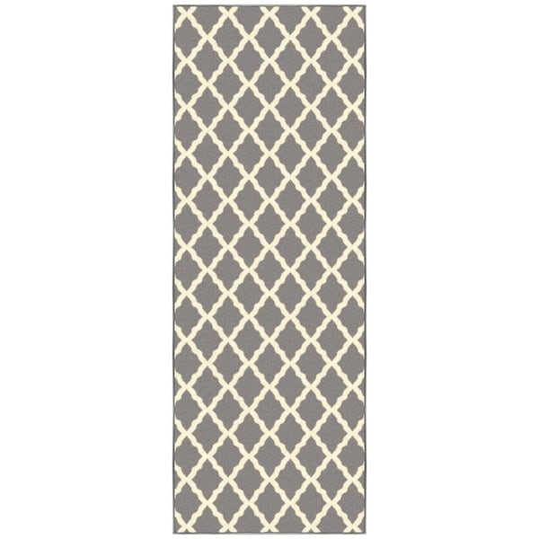 Ottomanson Glamour Collection Non-Slip Rubberback Moroccan Trellis Design 2x6 Indoor Runner Rug, 2 ft. 2 in. x 6 ft., Gray