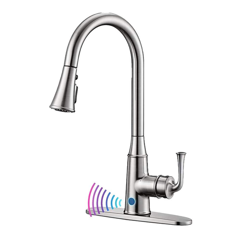 Lukvuzo Commercial Modern Single Handle Pull Down Sprayer Kitchen Faucet In Brushed Nickel 1765