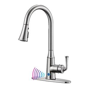 Commercial Modern Single Handle Pull Down Sprayer Kitchen Faucet in Brushed Nickel