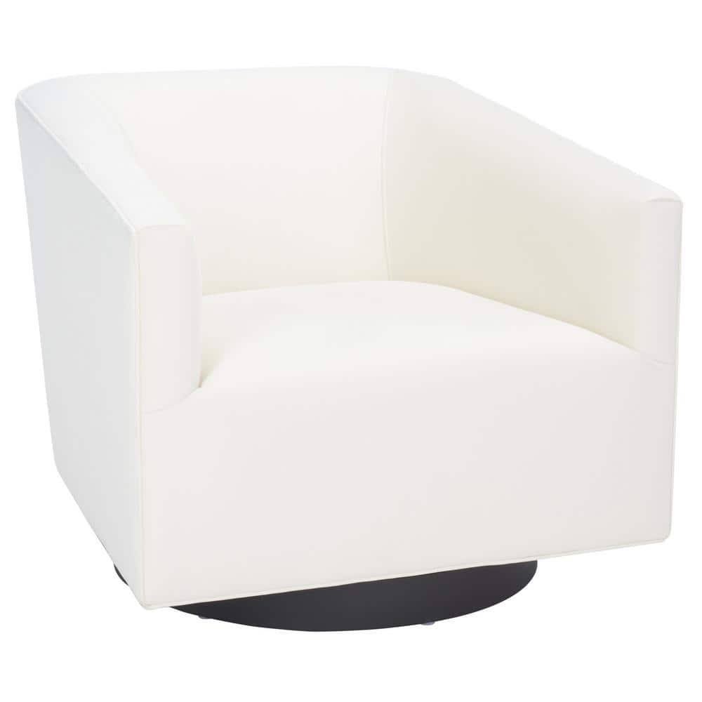 Birdie Cream Velvet Swivel Accent Chair with Wood Base