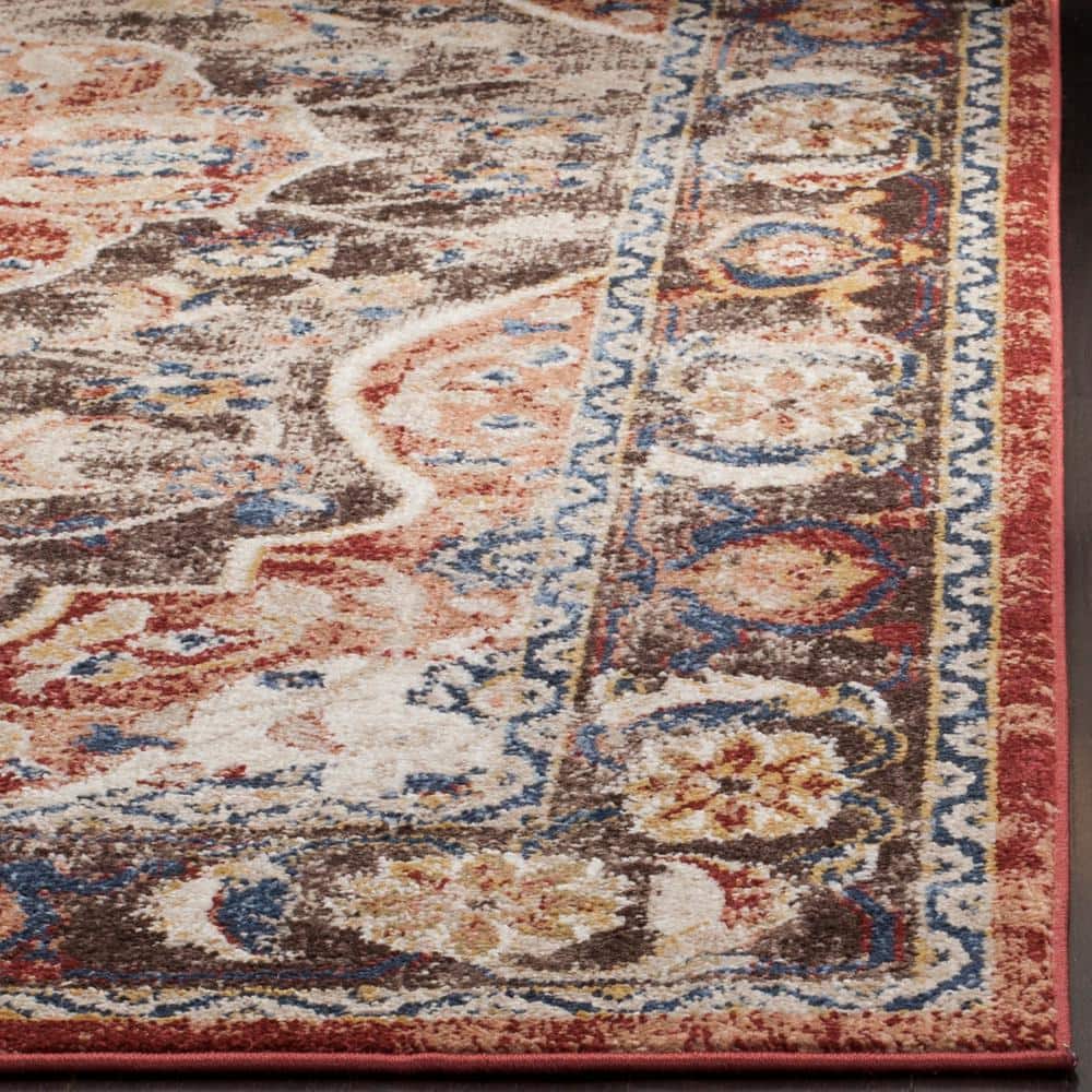 Bijar Brown and Rust Floral Motif Low Pile Area Rug