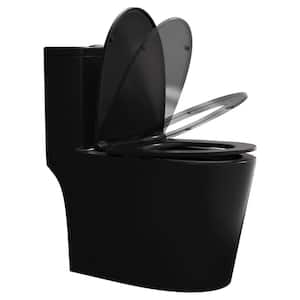 12 in. Rough-In 1-Piece 0.8/1.28 GPF Dual Flush Elongated Toilet in Matte Black Seat Included