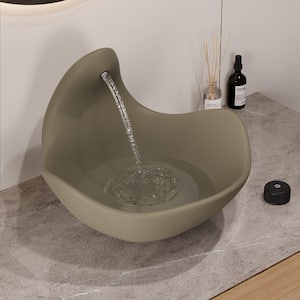 15.7 in. L x 16.4 in. W Concrete Countertop Vessel Sink in Taupe Clay with Built-in Spout and Independent Knob Controls