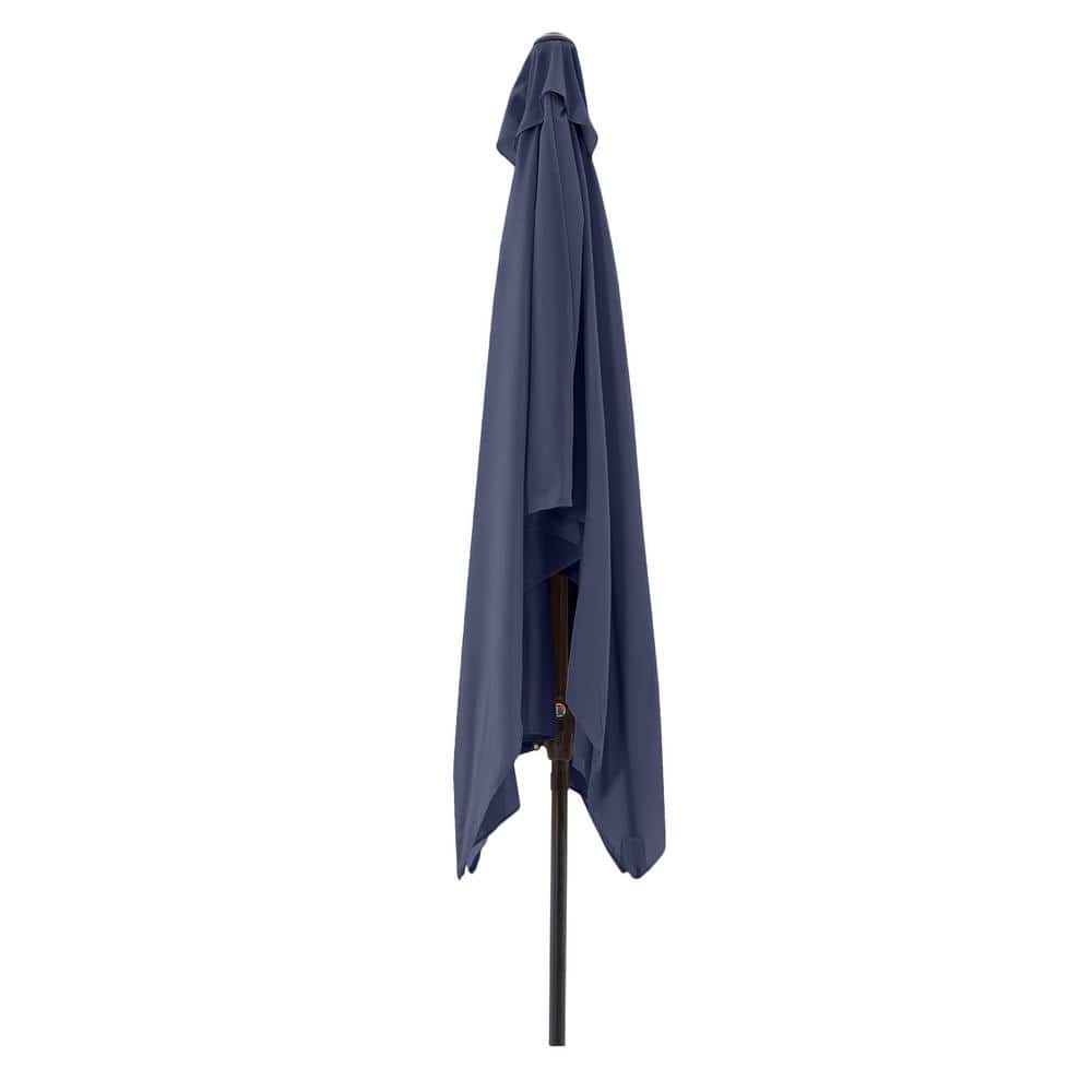 Navy Blue Rectangular Steel Patio Umbrella with Crank and Tilt