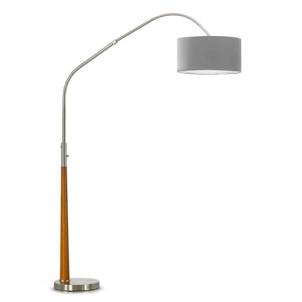 81 in. Brushed Nickel 1-Light Dimmable Arched Floor Lamp for Living Room with Gray Linen Drum Shade LED Bulb Included