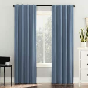 Cyrus Thermal Denim Blue Polyester 40 in. W x 63 in. L Back Tab 100% Blackout Curtain (Single Panel)
