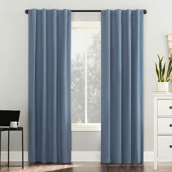 Sun Zero Cyrus Thermal Denim Blue Polyester 40 in. W x 63 in. L Back Tab 100% Blackout Curtain (Single Panel)