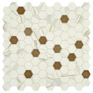 Uptown Glass Posh Chiffon 4 in. x 4 in. Glass Hexagon Mosaic Sample Tile