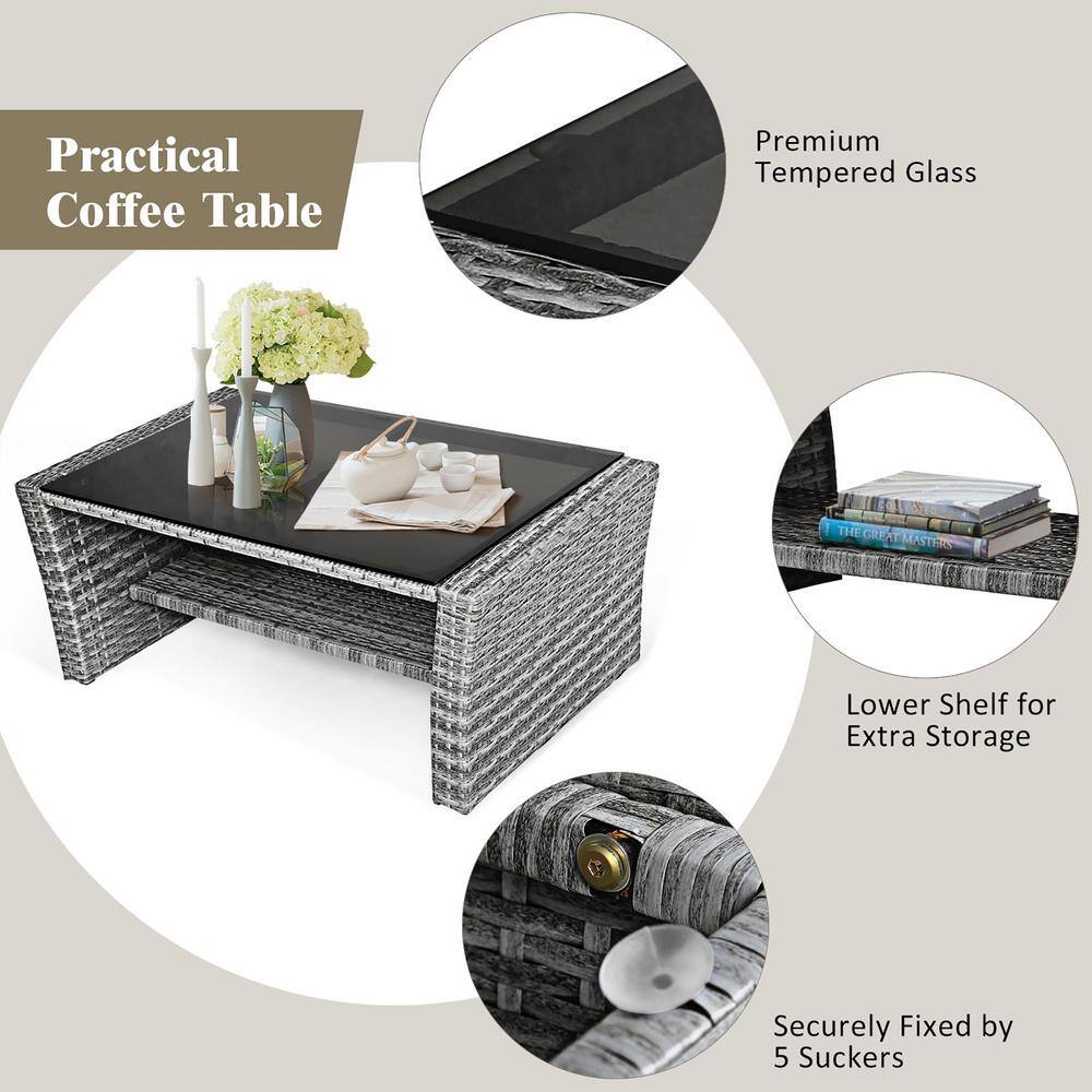 Khaki Cushioned 4-Piece Rattan Patio Conversation Set