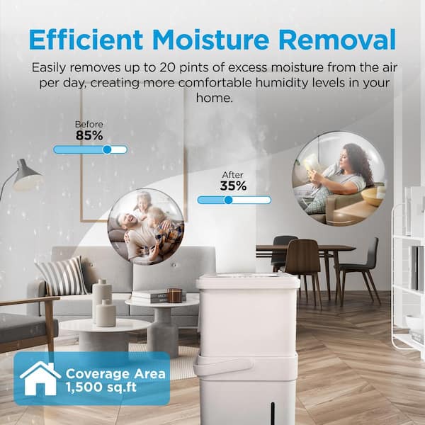Midea - 20 pt. Coverage area 500 sq.ft. CUBE Dehumidifier in. White with Pump ENERGY STAR MOST EFFICIENT for basement or bedroom