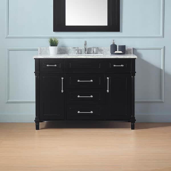 Home Decorators Collection Aberdeen 48 in. Single Sink Freestanding Black Bath Vanity with Carrara Marble Top (Assembled)