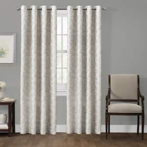 Ivory Floral Thermal Grommet Blackout Curtain - 50 in. W x 84 in. L