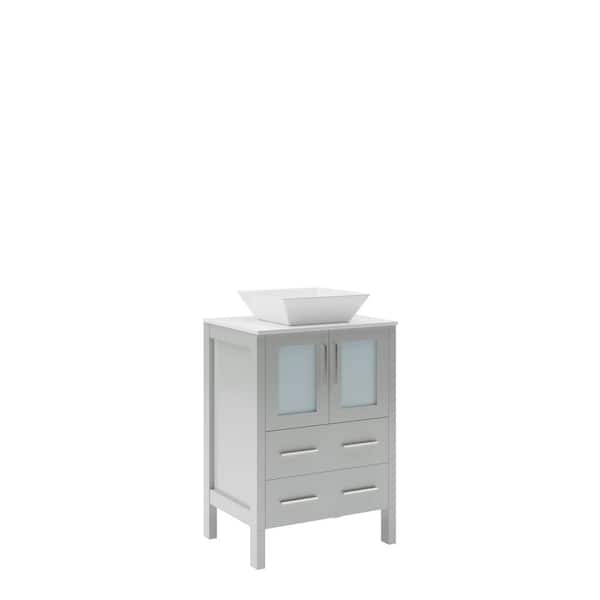 Torino 24 in. Bath Vanity in Gray with Glass Stone Vanity Top in White with White Vessel Sink