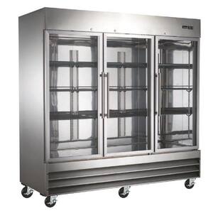80.9 in. W 72 cu. ft. 3 Glass Door Commercial Refrigerator Merchandiser in Stainless Steel