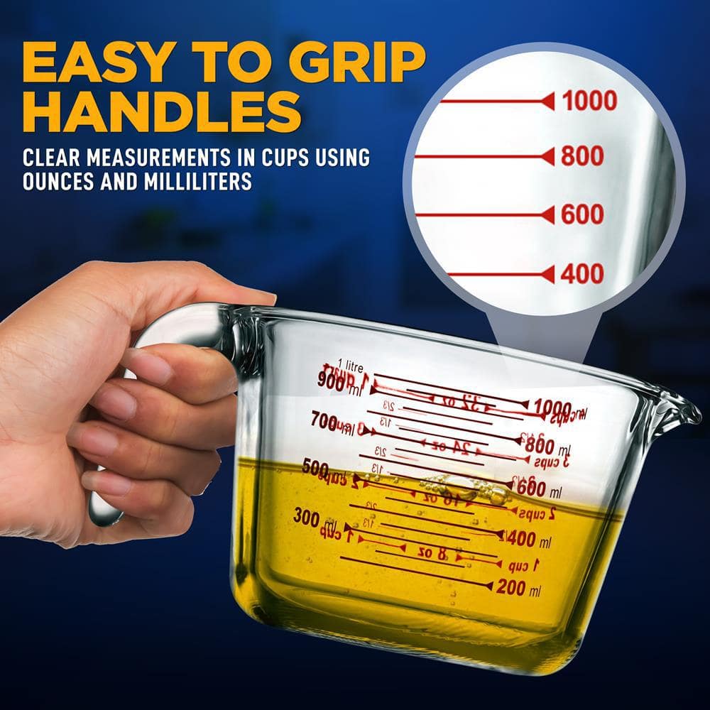 NutriChef 34.48 oz Clear Glass Measuring Cup with Handle