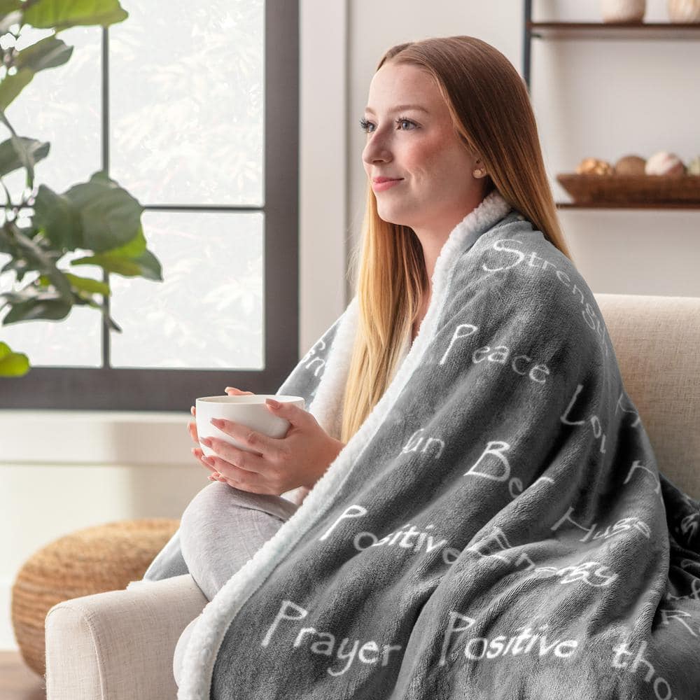 Gray Reversible Faux Fur and Sherpa Electric Throw Blanket