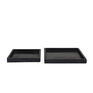 Black Marble Decorative Tray with Raised Border (Set of 2)