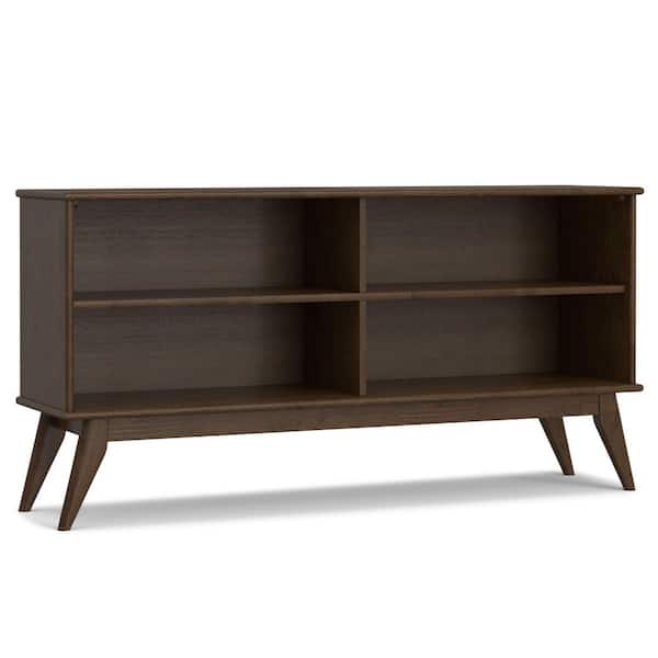 Simpli Home Draper 30 in. Tall Walnut Brown Solid Wood Mid Century Modern Mid Century Low Bookcase