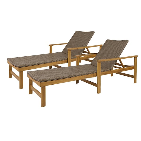 Noble House Hampton Natural 2-Piece Wood Outdoor Chaise Lounge