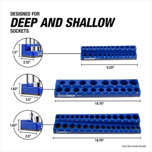 3 Piece Magnetic Socket Tray Set-Blue, Metric 22486 - The Home Depot