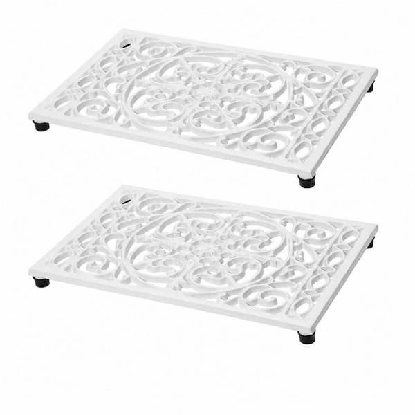 2-Pack Rectangle Cast Iron Trivets, Rustic Cast Iron Trivet, Dining Table Heat Resistant Pad, White
