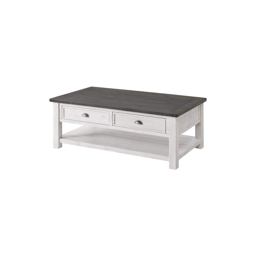 White and Grey Rectangular Wood Coffee Table with Storage