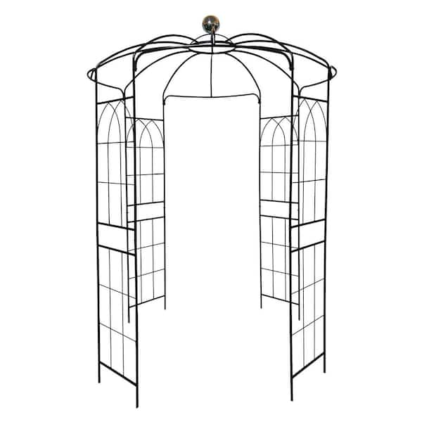 114.2 in. x 78.7 in. Metal Garden Arbor for Various Climbing Plants, Outdoor Decor Birdcage Wedding Arch Gazebo Pergola