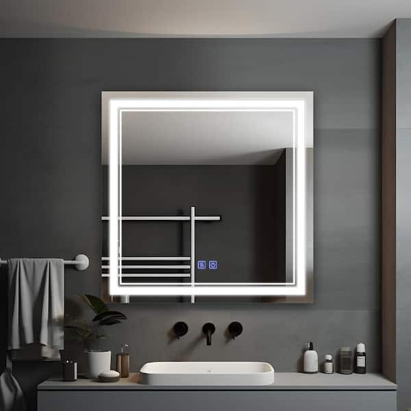 Dovelina 31 in. W x 31 in. H Modern Square Frameless Anti-Fog LED Light Bathroom Vanity Mirror