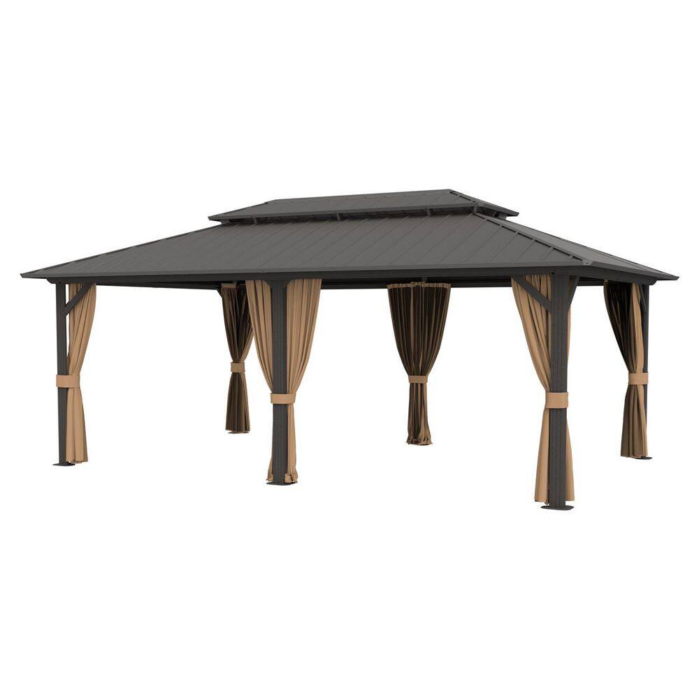 14 ft. x 24 ft. Aluminum Frame Outdoor Hardtop Gazebo with Netting, Curtains and Hooks price history on PriceWatchPro