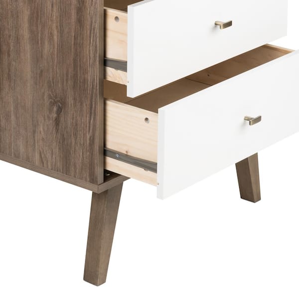 Prepac Milo Mid Century Modern 6 Drawer, White Lacquer Mid Century Dresser