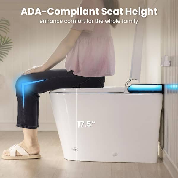 ADA Height Elongated Smart Bidet Toilet 1.06 GPF in White with Auto Temp Adjust, Auto Lid/Flush for Family, Seniors