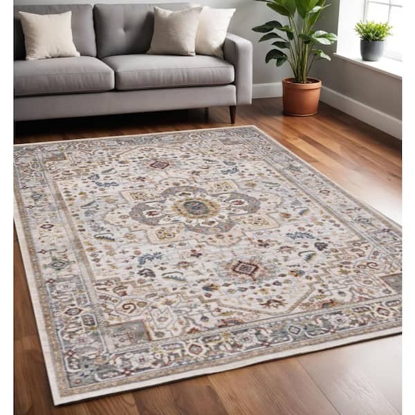 Blue 5 ft. x 8 ft. Woven Medallion Rectangle Indoor Area Rug