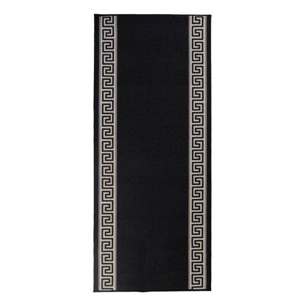 RugStylesOnline Meander Greek Key Design Black 36 in. W x 240 in. L Stair Runner 60 sq. ft.