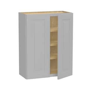 Grayson Pearl Gray Painted Plywood Shaker Assembled 3 Shelf Wall Kitchen Cabinet Soft Close 27 in W x 12 in D x 36 in H