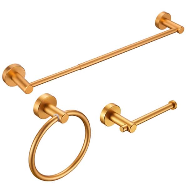 FUNKOL 3-piece Bath Hardware Set With Towel Rail, Intoilet Paper Holder, Towel Ring In Brushed Gold