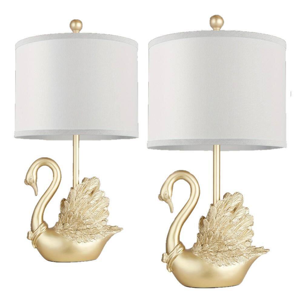24 in. Gold Brass Swan Table Lamp Set of 2 with LED Bulbs, Modern Sculptural Design for Living Room and Bedroom price history on PriceWatchPro