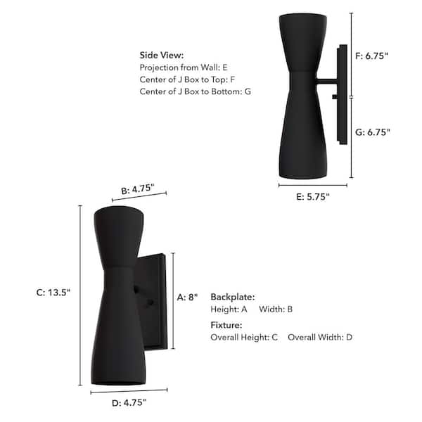 Hunter - Zola 2-Light Matte Black Wall Sconce with Metal Shade