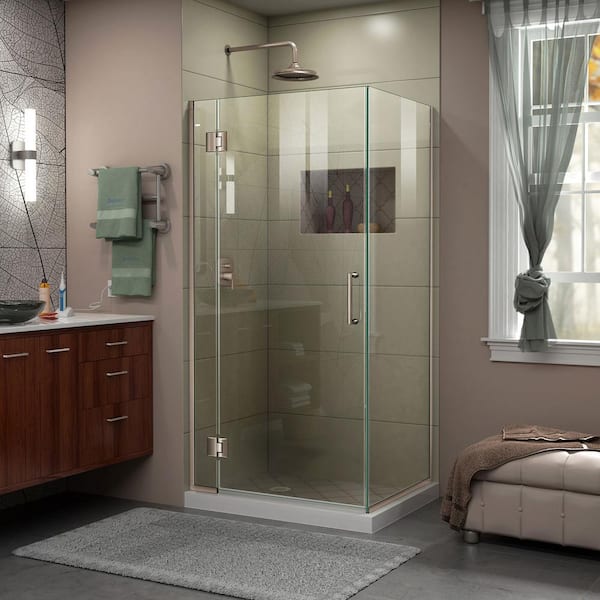 DreamLine Unidoor-X 33-3/8 in. W x 30 in. D x 72 in. H Frameless Hinged Shower Enclosure in Brushed Nickel