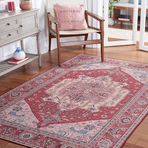 Tuscon Red/Pink 6 ft. x 6 ft. Machine Washable Floral Medallion Border Square Area Rug