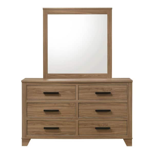 Furniture of America Nyess Modern 2-Piece Chestnut Brown Wood 6-Drawer Dresser and Mirror Set