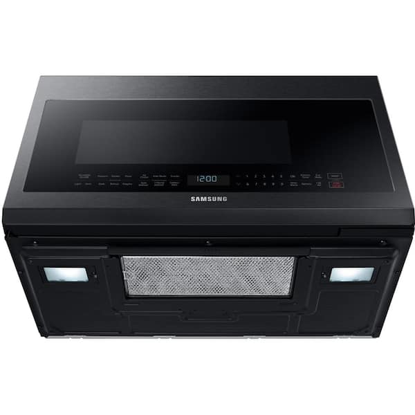 Samsung 30 in. 2.1 cu. ft. Over the Range Microwave in Fingerprint  Resistant Black Stainless with Ceramic Enamel Interior ME21M706BAG - The  Home Depot