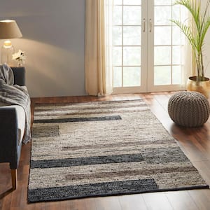 Omair Oatmeal 5 ft. x 8 ft. Handwoven Leather and Cotton Reversible Area Rug