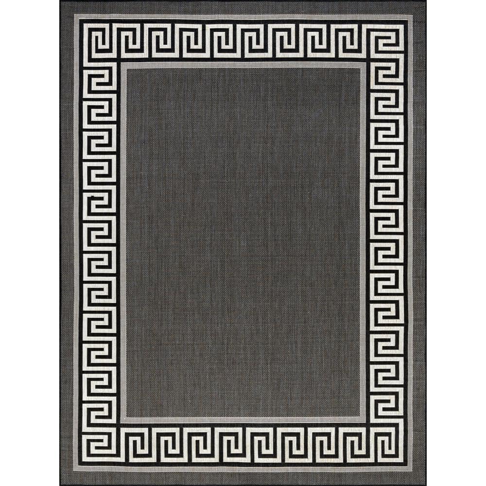 Tayse Rugs Eco Greek Key Black 9 ft. x 12 ft. Indoor/Outdoor Area Rug ...