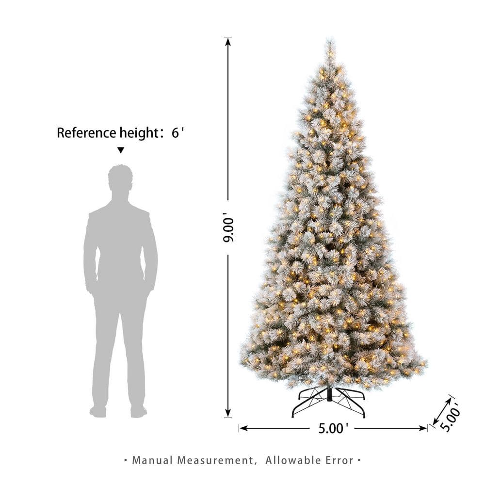 9ft White Flocked Spruce Christmas Tree with Warm LED Lights