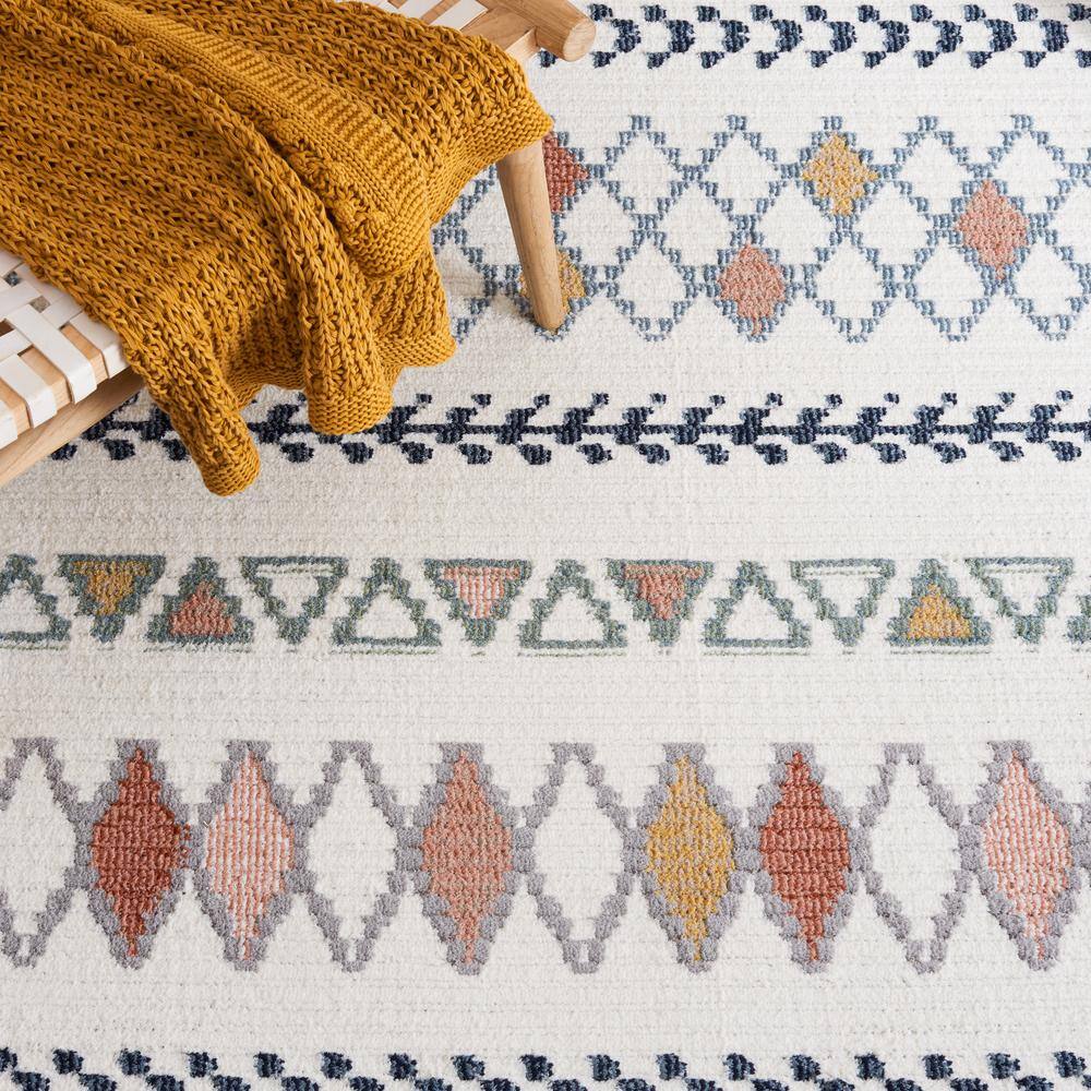 Ivory and Multicolor Geometric Wool and Synthetic 4' x 6' Area Rug