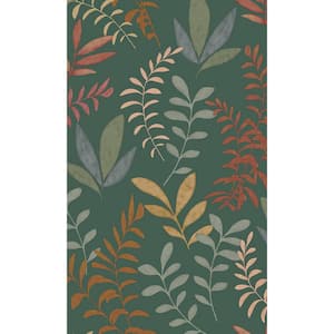 Forest Green Modern Minimalist Leaves Print Non Woven Non-Pasted Textured Wallpaper 57 Sq. Ft.
