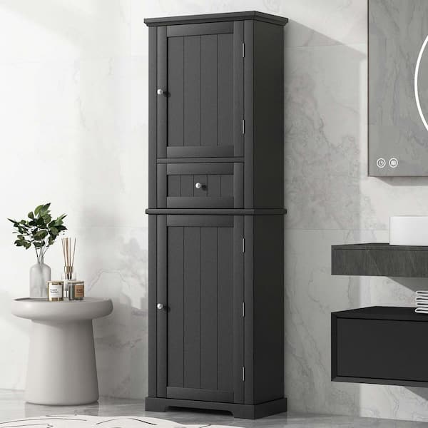 XUJMK 22 in. W x 11 in. D x 67 in. H Black Linen Cabinet, Tall