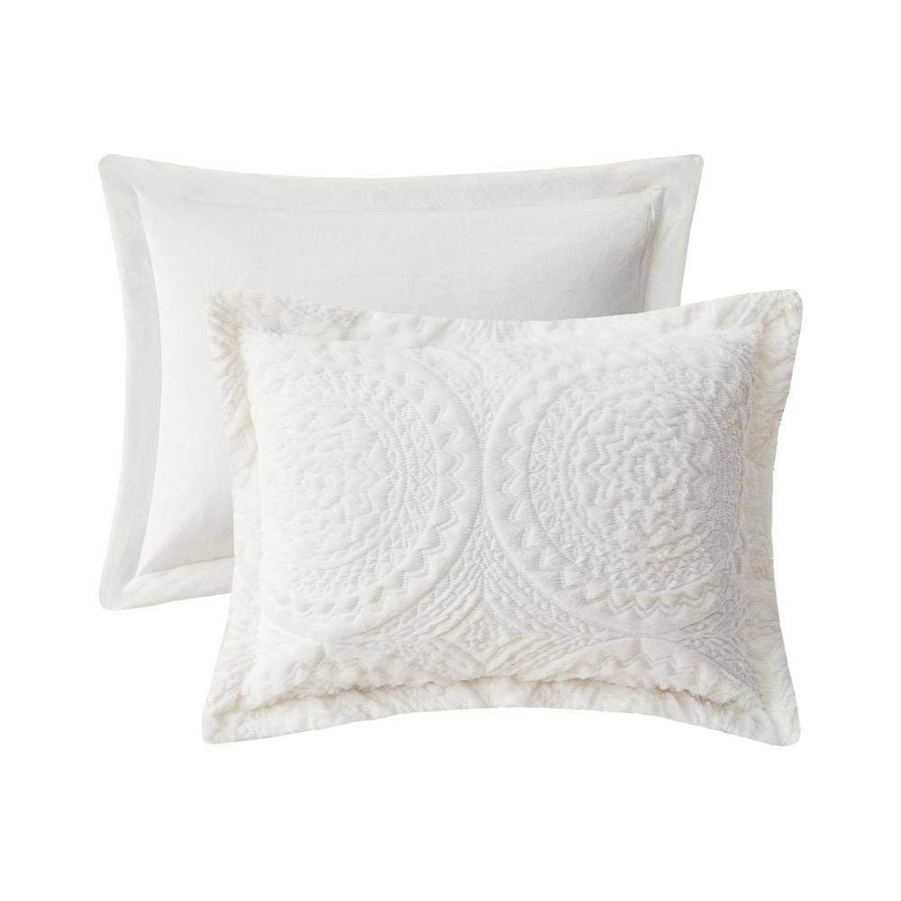 Ivory Embroidered Medallion Faux Fur Duvet Cover Set