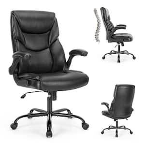 Big and Tall Executive Office Chair Ergonomic Computer Chair in Black with High Back PU Leather Flip-Up Armrests