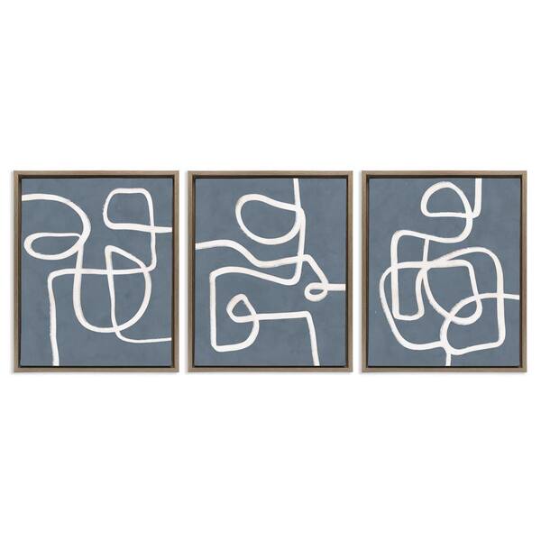 Squiggles on Grey by Nina Blue 3 Pieces Brown Floater Frame Abstract Graphic Art Print 31 in. x 25 in.